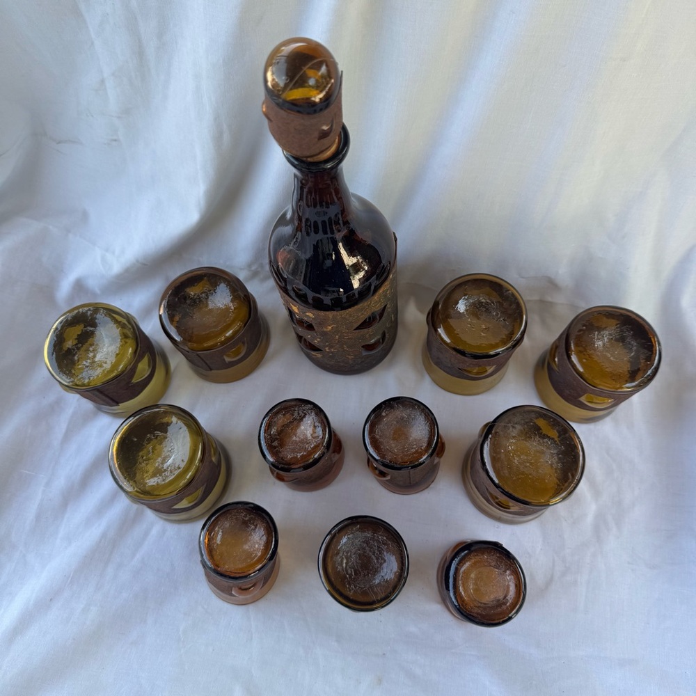 VINTAGE BRUTALIST FELIPE DERFLINGHER IMPRISONED GLASS DECANTER & GLASSES 12PCSET - Picture 8 of 13